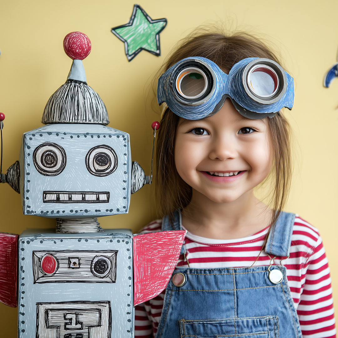 Young student with a handmade robot